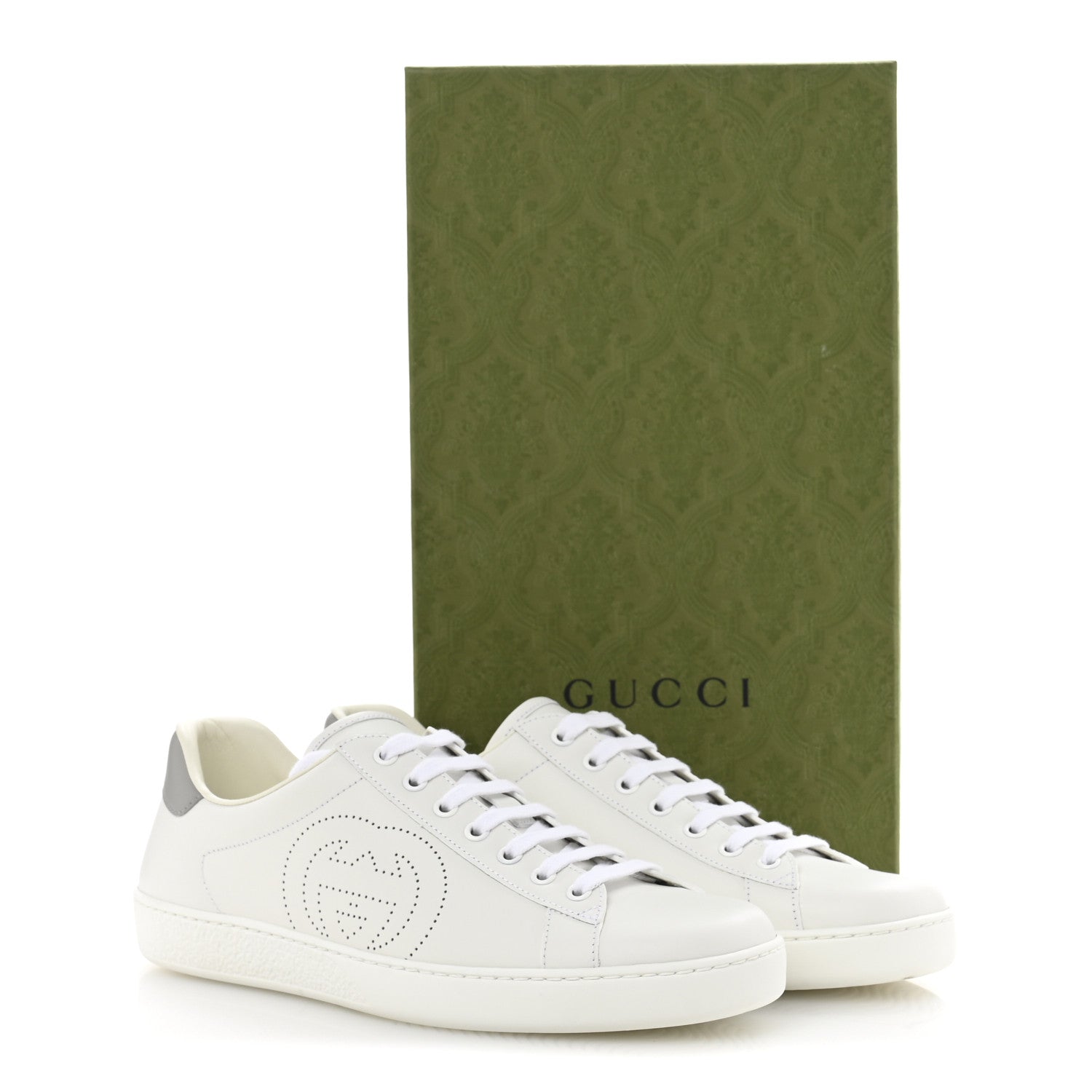 Gucci Calfskin Interlocking G Perforated Mens Ace Sneakers 9.5 White Grey Sky 10 of 10