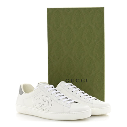 Gucci Calfskin Interlocking G Perforated Mens Ace Sneakers 9.5 White Grey Sky 10 of 10