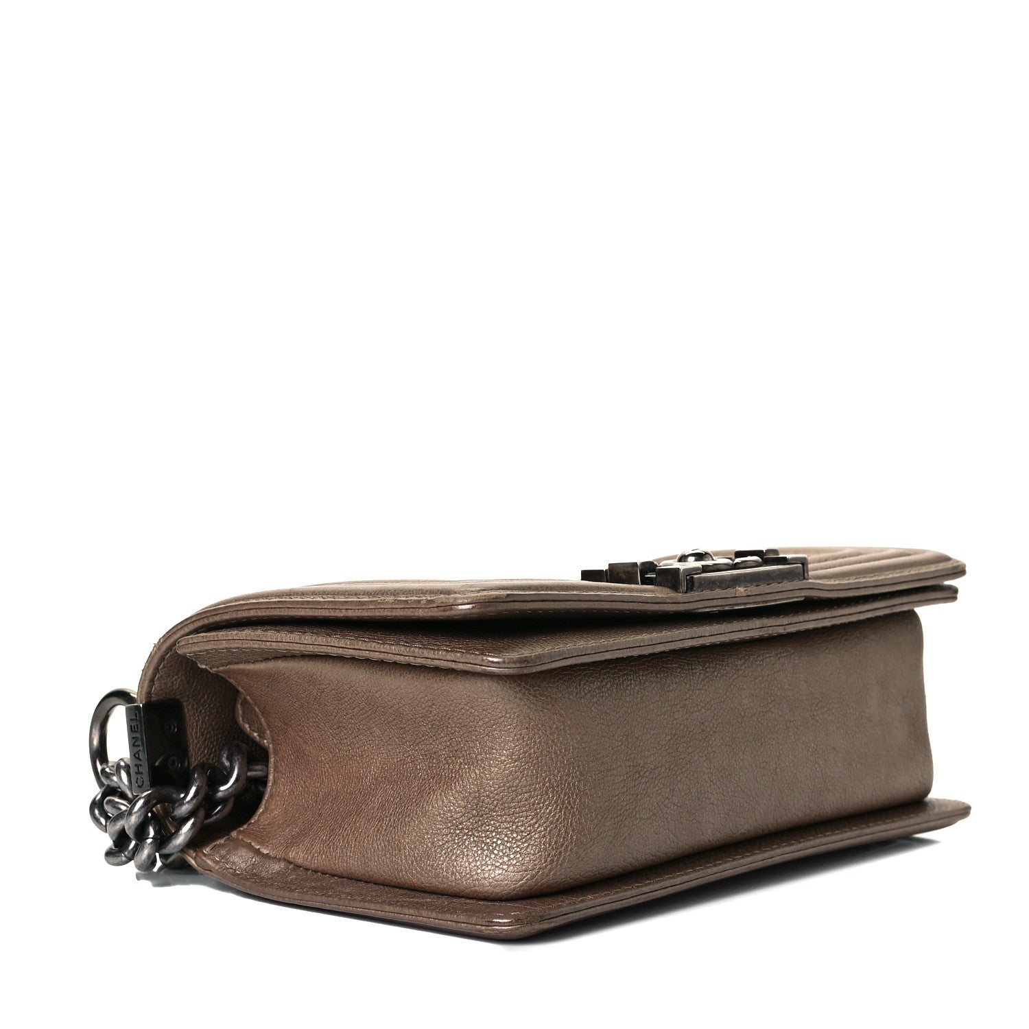 Chanel Metallic Calfskin Quilted Small Boy Flap Taupe 3 of 6