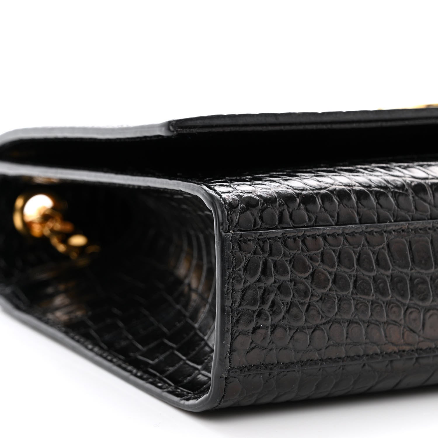Saint Laurent Calfskin Crocodile Embossed Medium Classic Monogram Kate Tassel Satchel Black 11 of 13