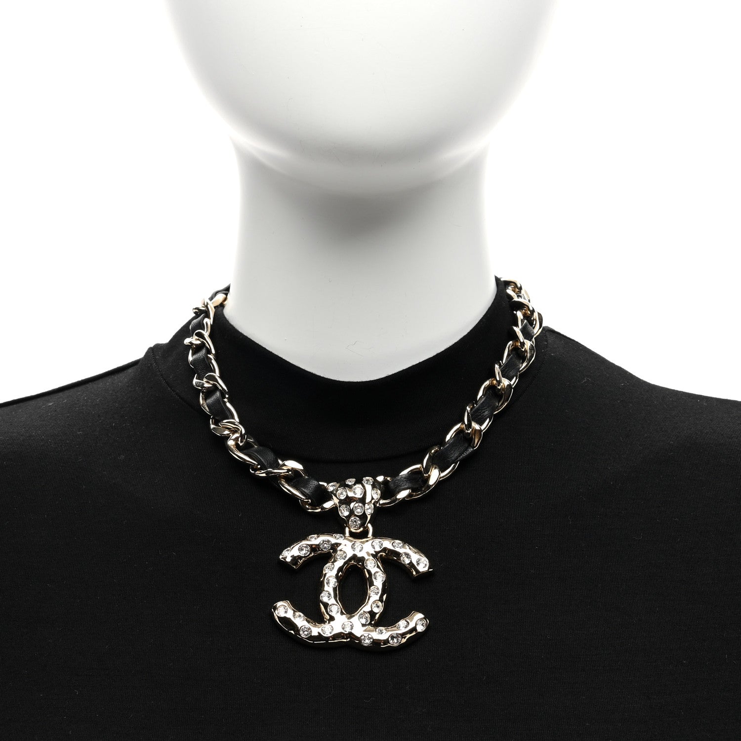 Chanel Lambskin Crystal CC Chain Choker Necklace Black Gold 2 of 5
