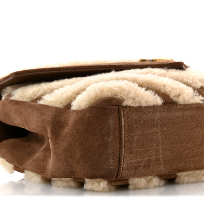 Saint Laurent Nubuck Shearling Chevron Monogram Medium College Bag Dark Cigar Natural Beige 8 of 13