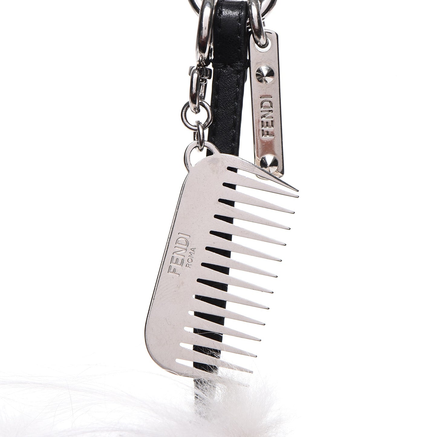 Fox Goat Mink Fur Nappa Crystal Studded Mini Karlito Tuxedo Bag Charm White Multicolor
