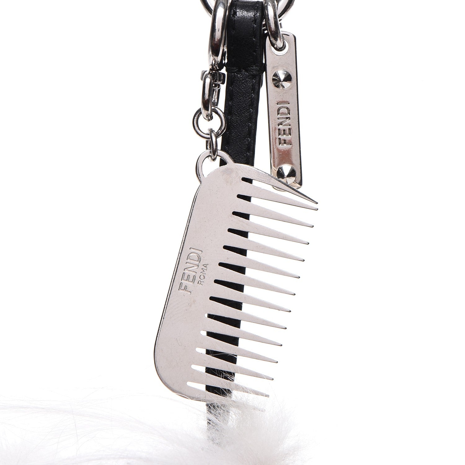 Fendi Fox Goat Mink Fur Nappa Crystal Studded Mini Karlito Tuxedo Bag Charm White Multicolor 3 of 6