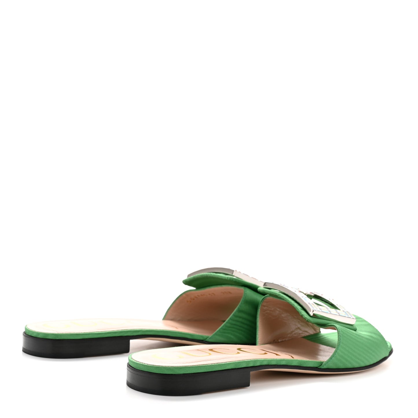 Moire Fabric Crystal Square G Madelyn Slide Sandals 37 New Shamarock