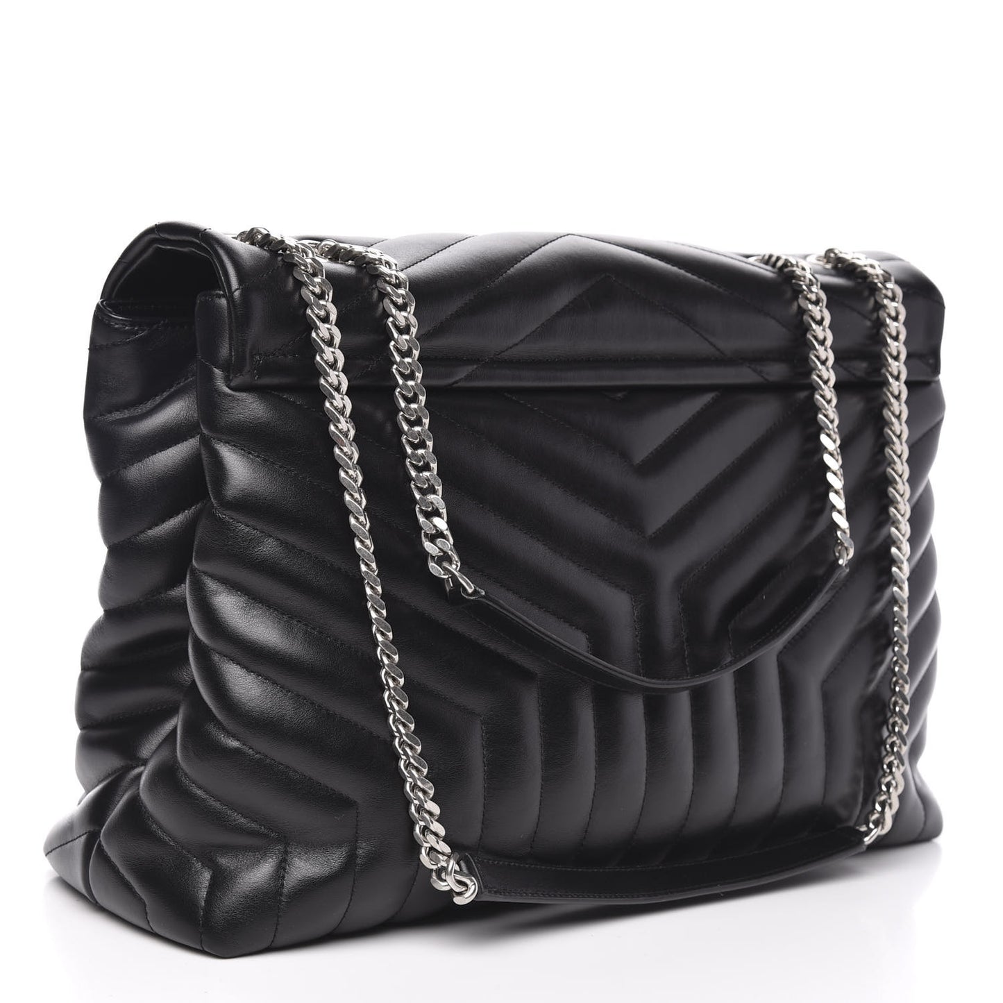 Calfskin Y Quilted Monogram Large Loulou Chain Satchel Black