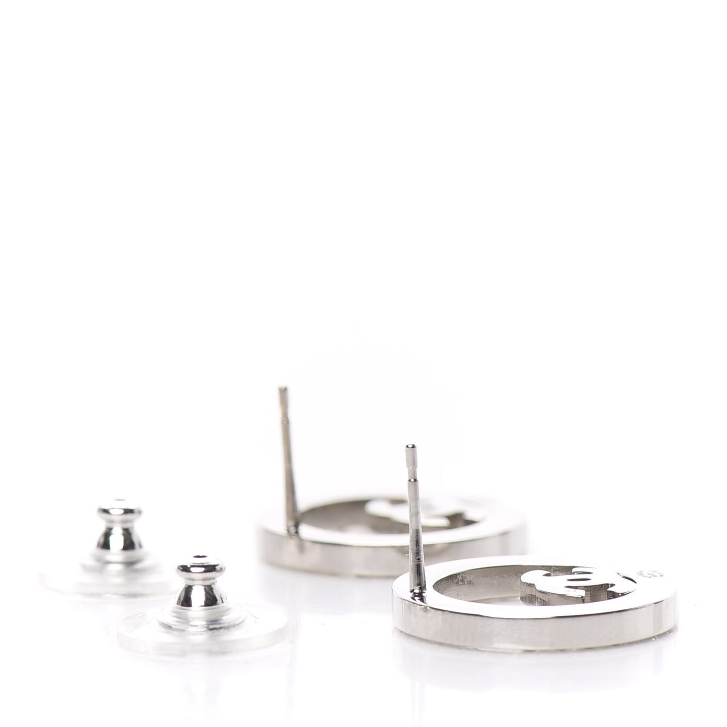 Crystal CC Round Earrings Silver