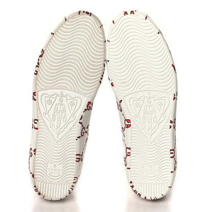 Gucci Calfskin GucciGhost Print Mens Ace Sneakers 11 White Hibiscus Red 6 of 12