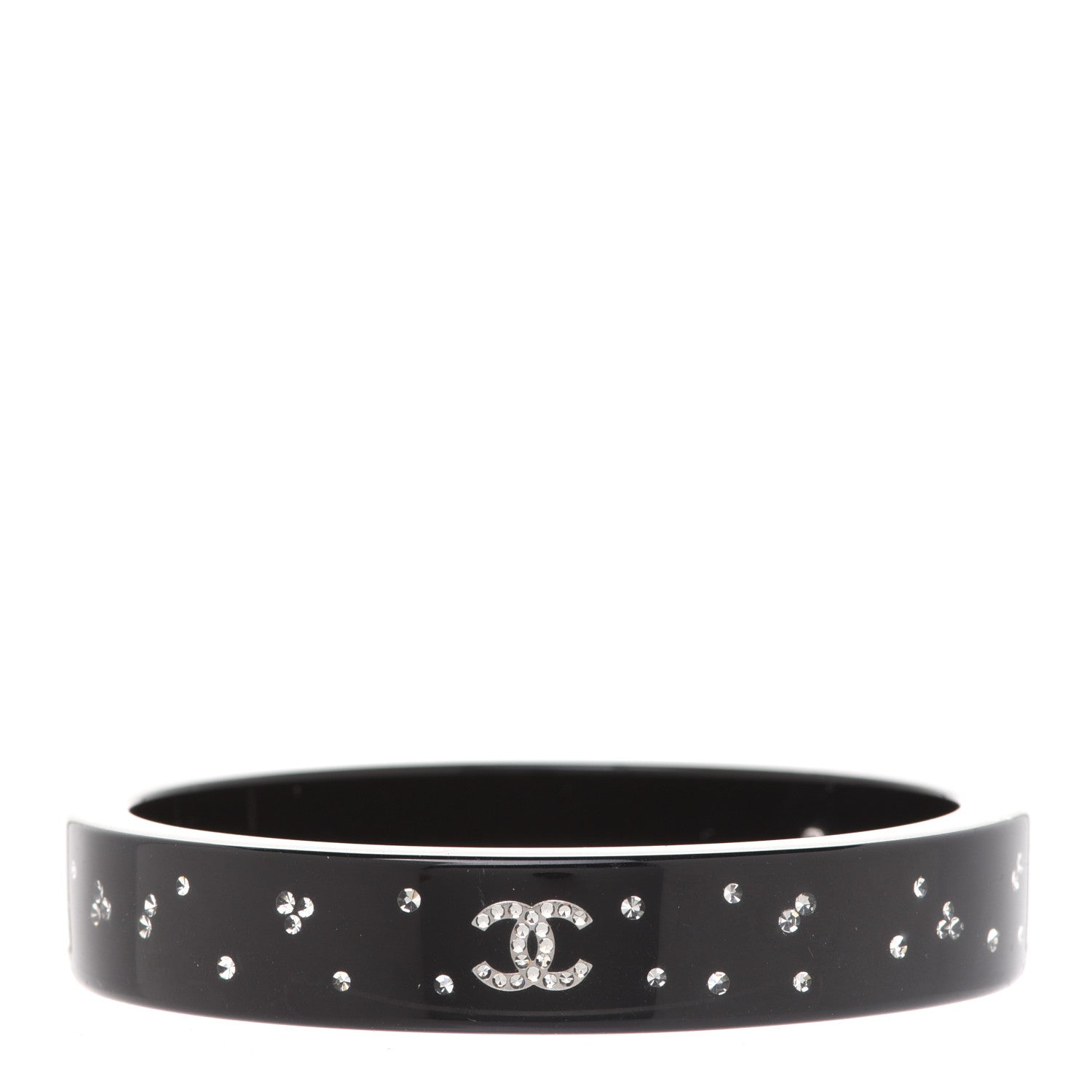 Chanel Resin Crystal CC Bangle Bracelet Black 1 of 5