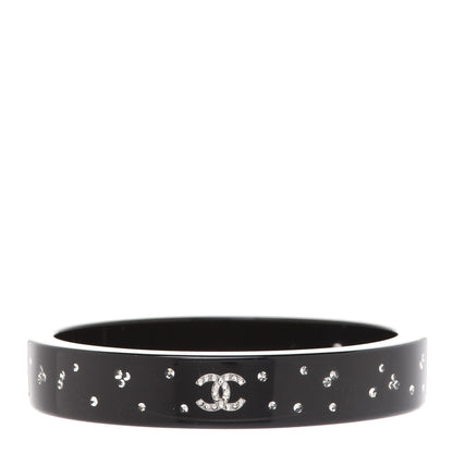 Chanel Resin Crystal CC Bangle Bracelet Black 1 of 5