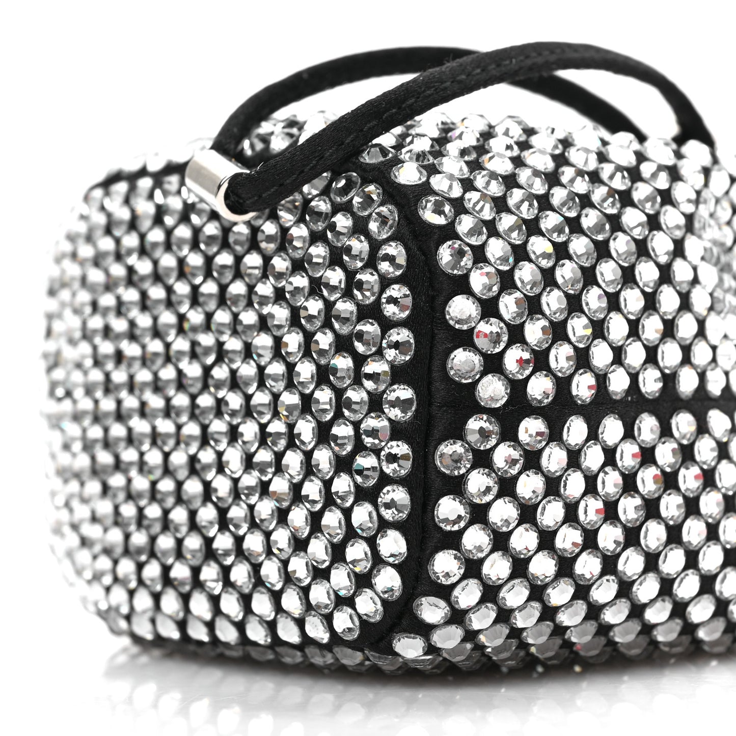 Satin Crystal Metal Triangle Logo Mini Drawcord Pouch Shoulder Bag Cristal