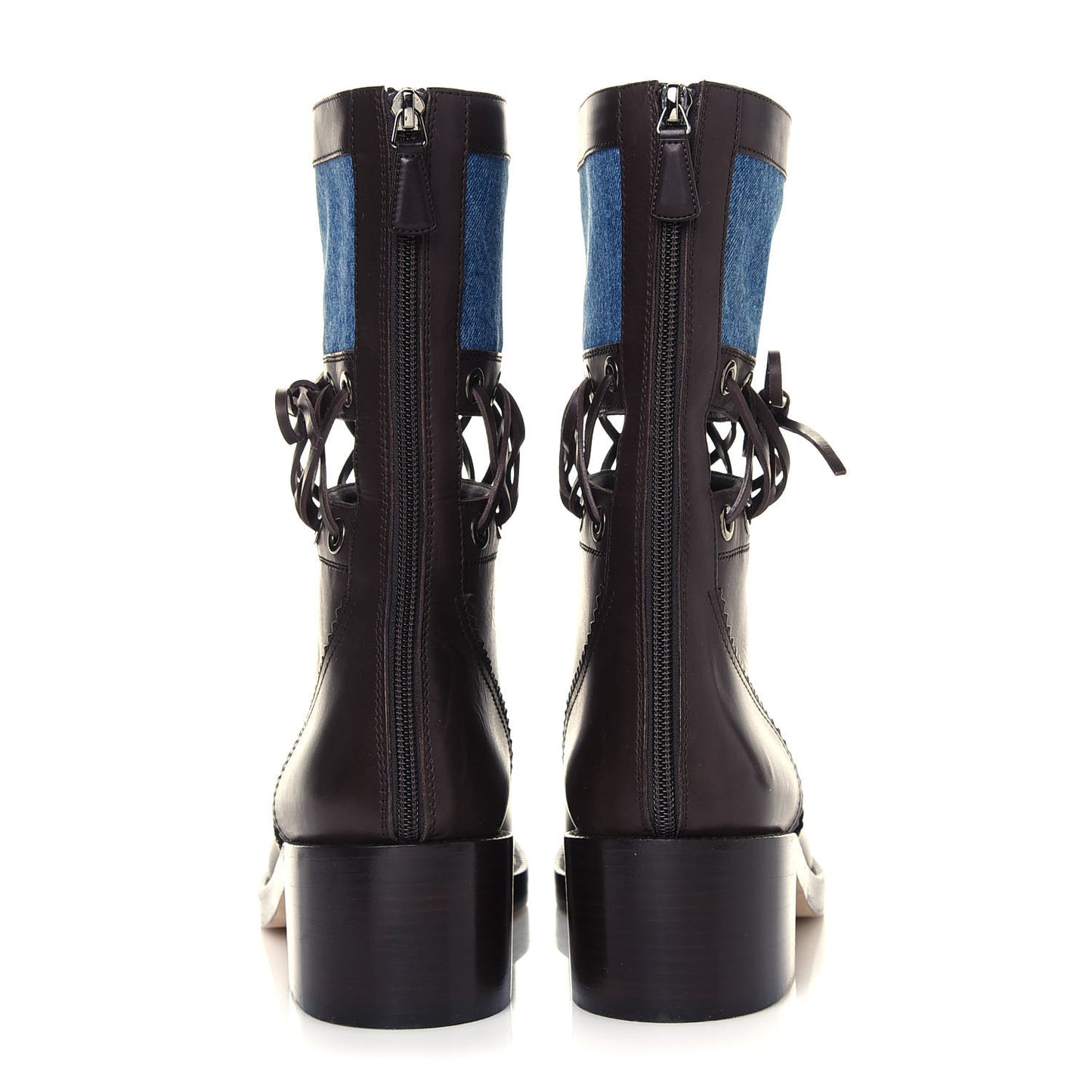 Denim Calfskin Lace Up Short Boots 41 Light Blue Brown