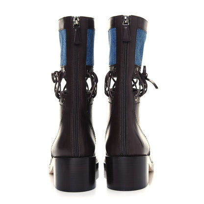 Chanel Denim Calfskin Lace Up Short Boots 41 Light Blue Brown 5 of 10