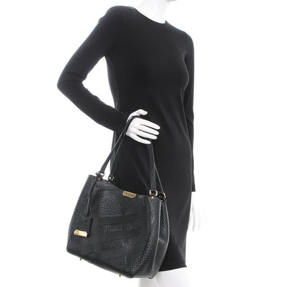 Burberry Signature Grain Calfskin Check Embossed Small Canterbury Tote Black 2 of 8
