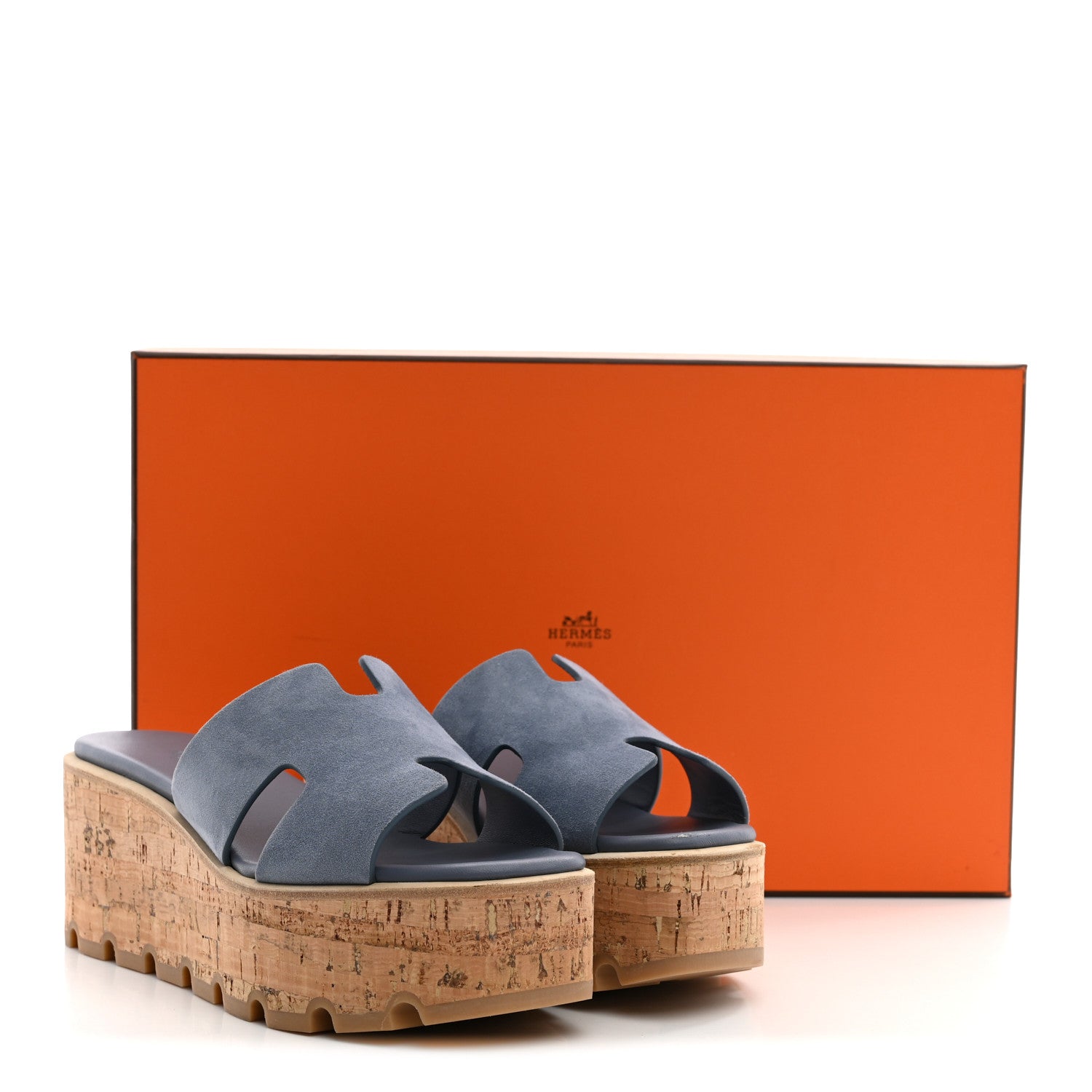 Hermes Suede Goatskin Cork Eze 30 Sandals 35 Bleu Grignon 12 of 12