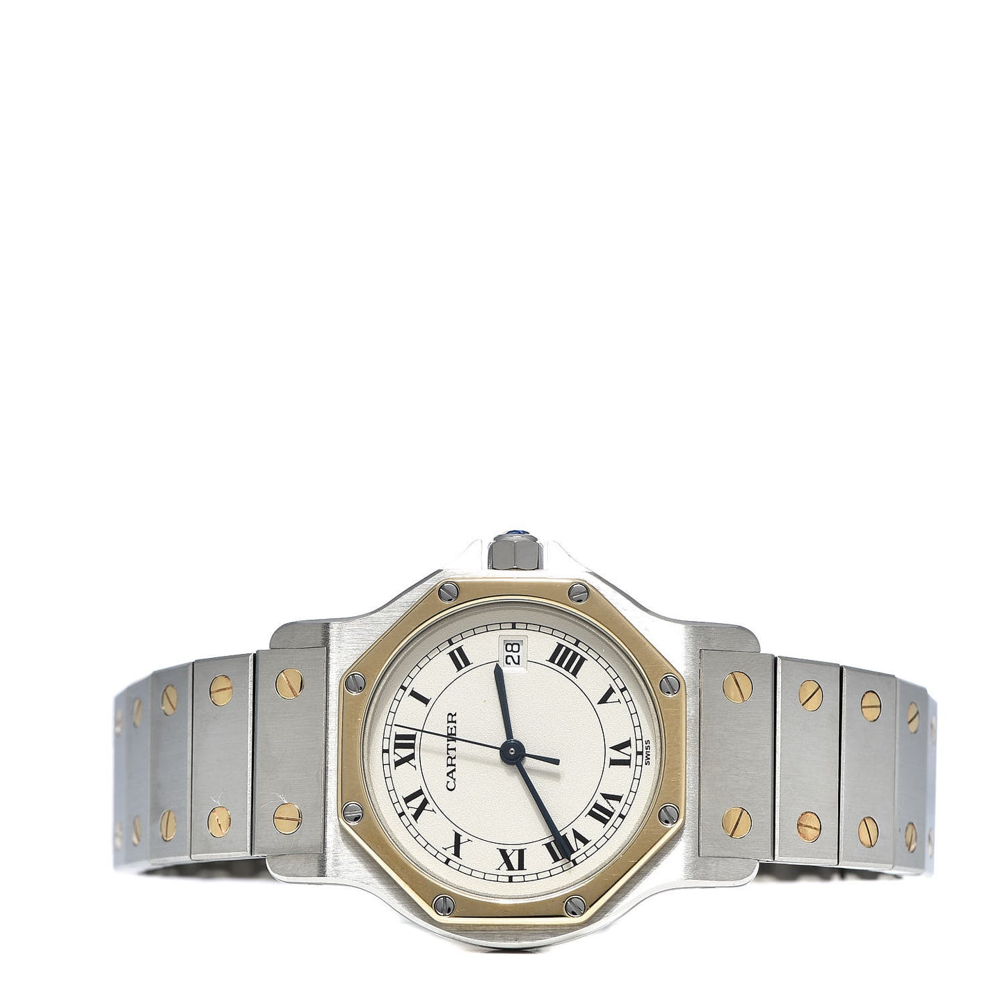 Stainless Steel 18K Yellow Gold 29mm Santos Octagon Quartz Watch