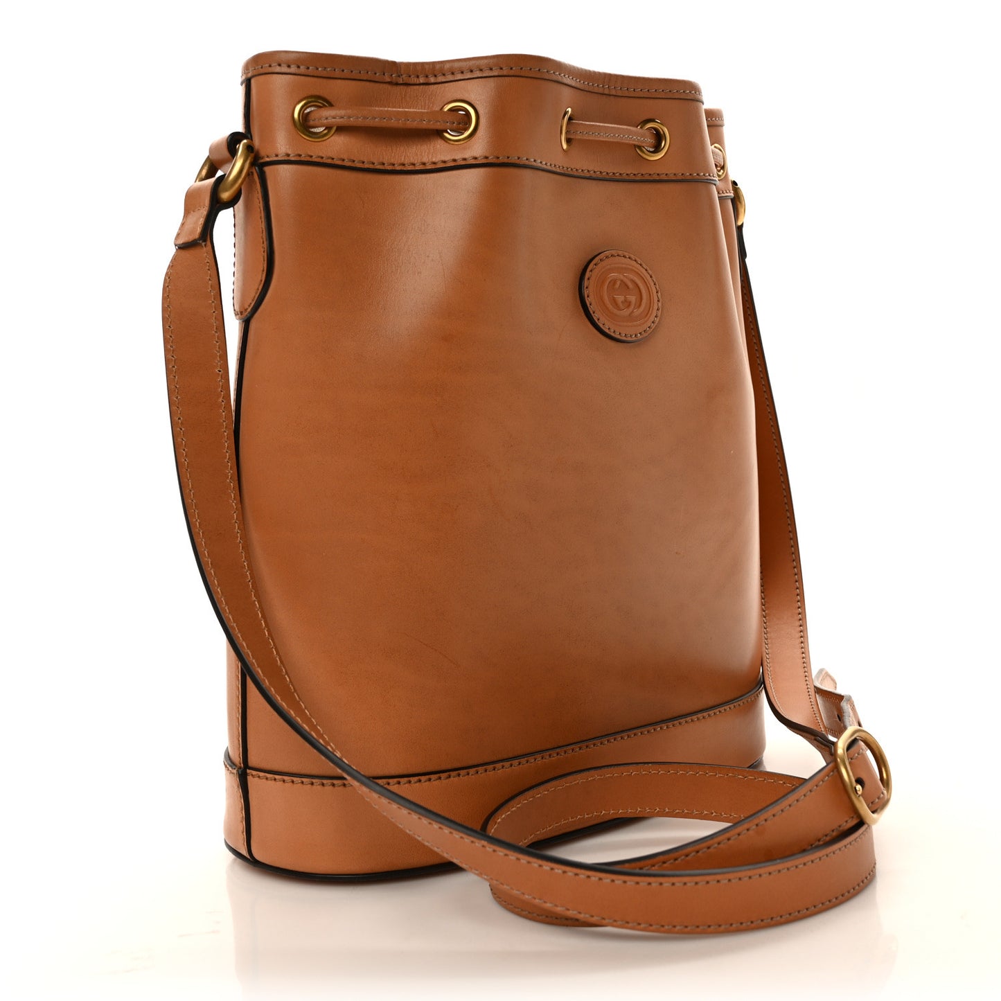 X DISNEY Calfskin Mickey Mouse Printed Bucket Bag Brown