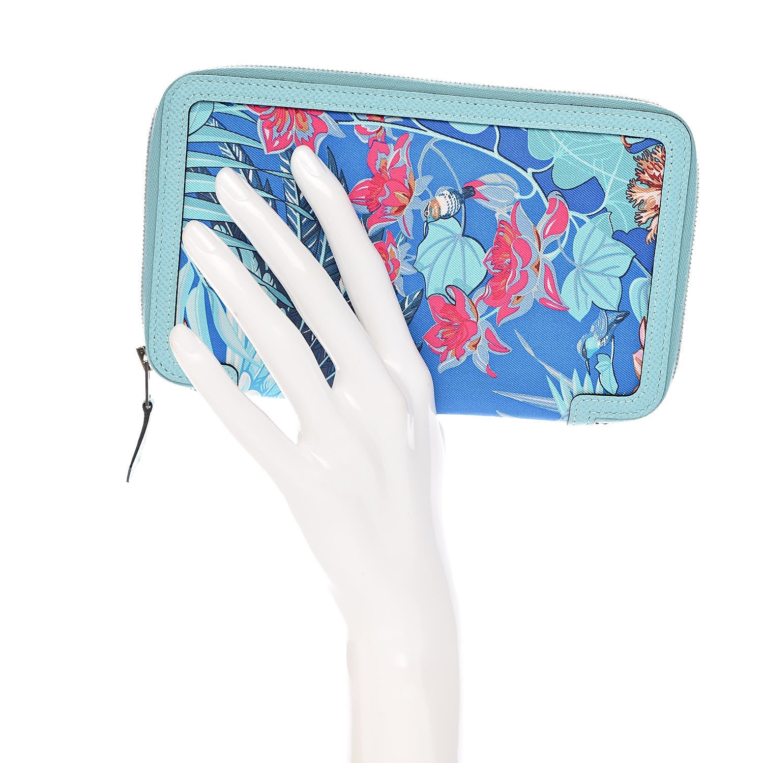 Hermes Epsom Printed Silk Flamingo Party Soie-Cool Wallet Mykonos Bleu Atoll 2 of 8