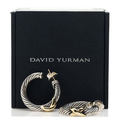 David Yurman Sterling Silver 14K Yellow Gold Cable Classics X Hoop Earrings 5 of 5