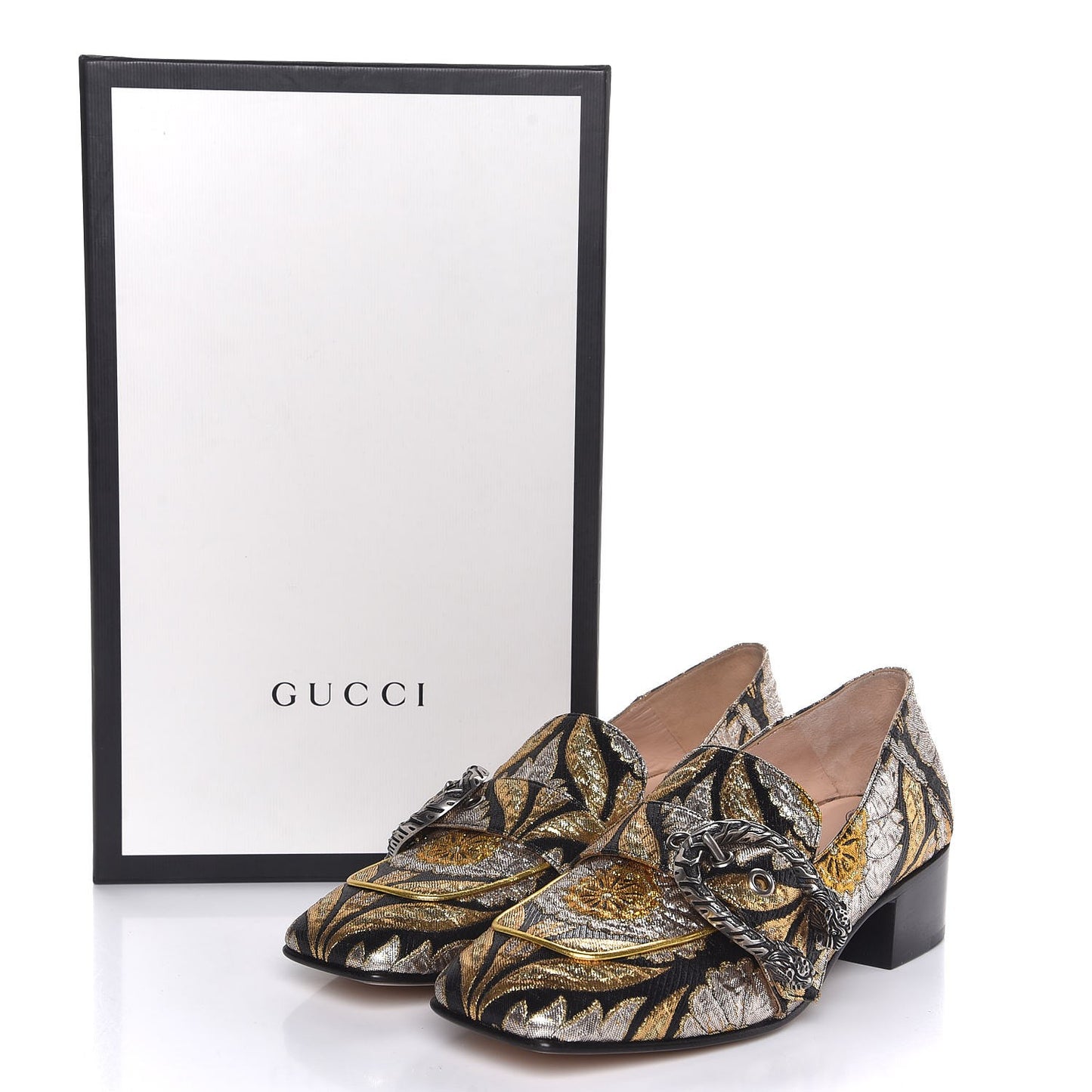 Brocade Floral Jacquard Dionysus Loafers 36 Black