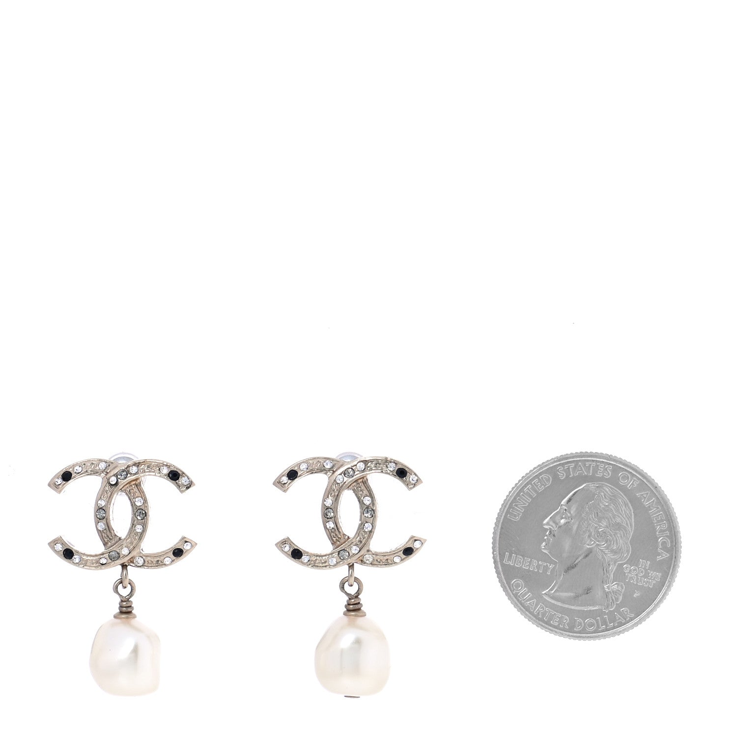 Chanel Crystal Pearl CC Drop Earrings Gold Black 2 of 5