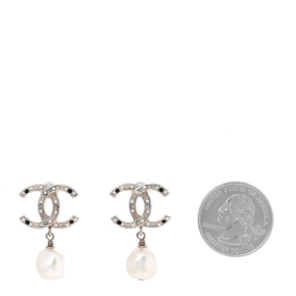 Chanel Crystal Pearl CC Drop Earrings Gold Black 2 of 5