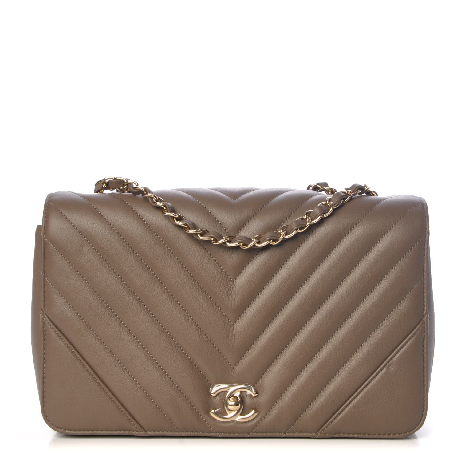 Chanel Calfskin Chevron Quilted Medium Statement Flap Khaki 1 of 8