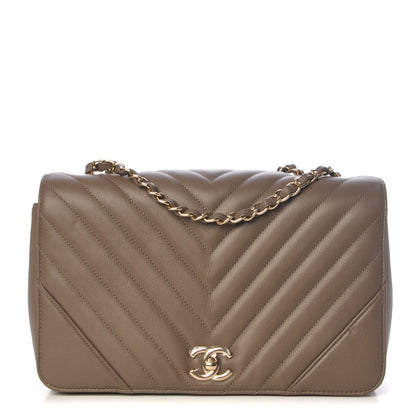 Chanel Calfskin Chevron Quilted Medium Statement Flap Khaki 1 of 8