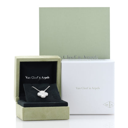 Van Cleef & Arpels 18K White Gold Guilloche Vintage Alhambra Pendant Necklace 5 of 5