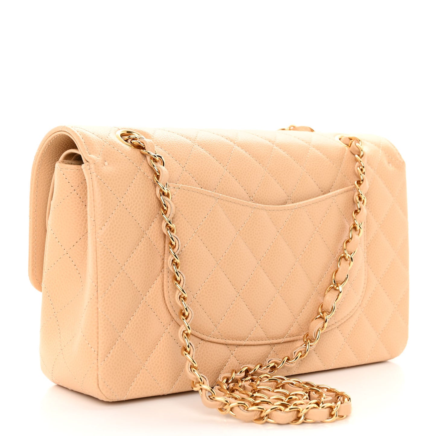Caviar Quilted Medium Double Flap Beige