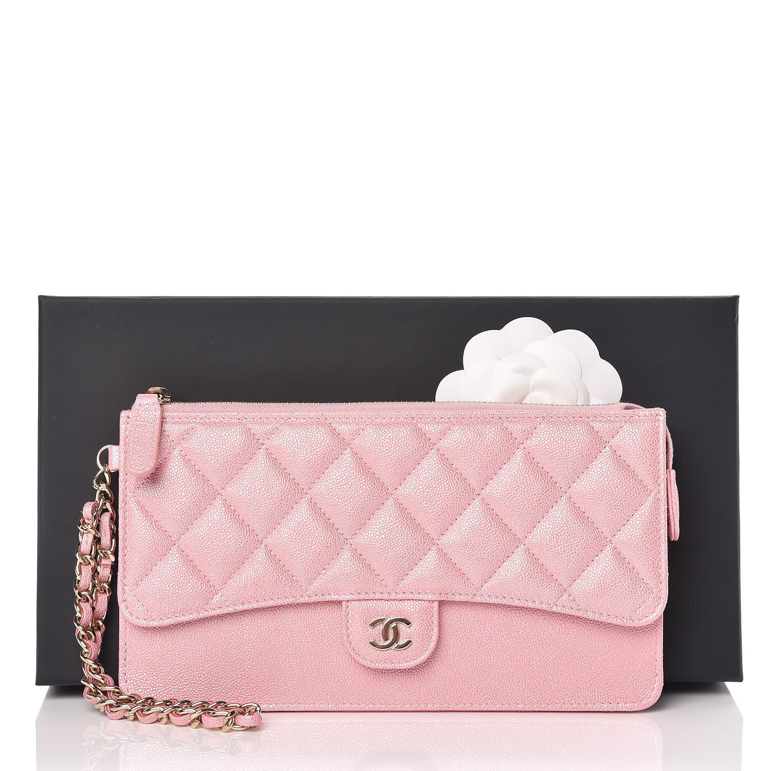 Chanel Iridescent Caviar Quilted Classic Pouch With Handle Rose Pink 10 of 10
