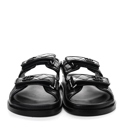 Chanel Lambskin Velcro Dad Sandals 40 Black 2 of 10