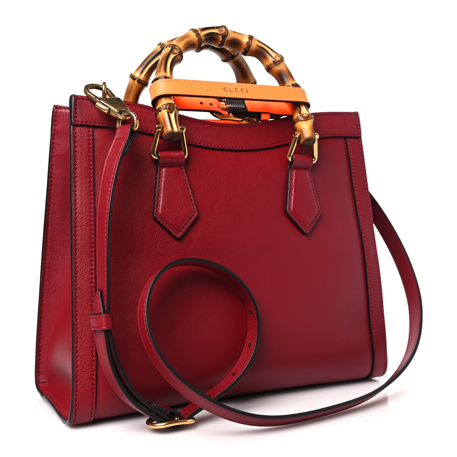 Gucci Wonka Grain Calfskin Small Diana Tote Bag Dark Red Orange Fluo 3 of 10