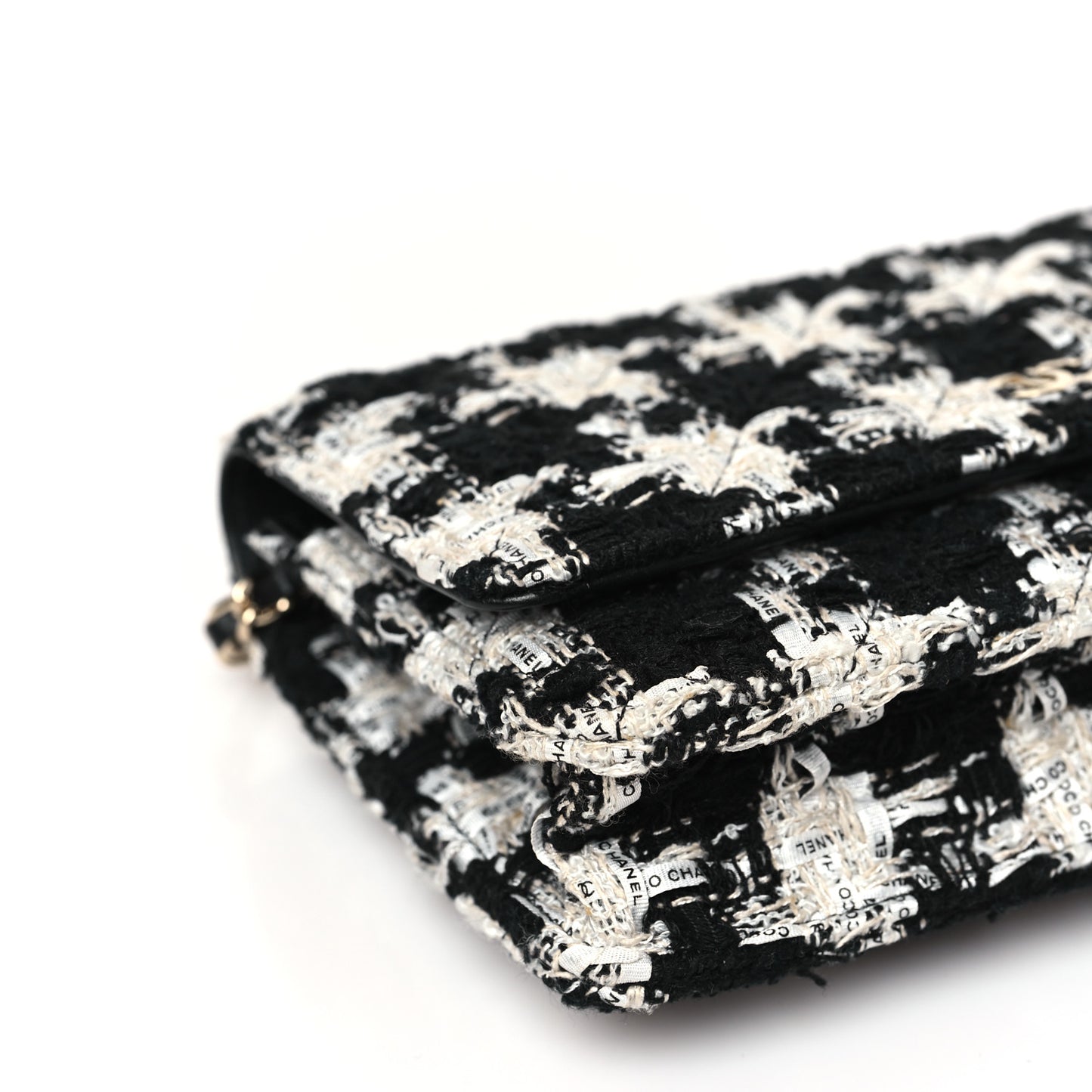Tweed Quilted Wallet On Chain WOC Black Ecru White