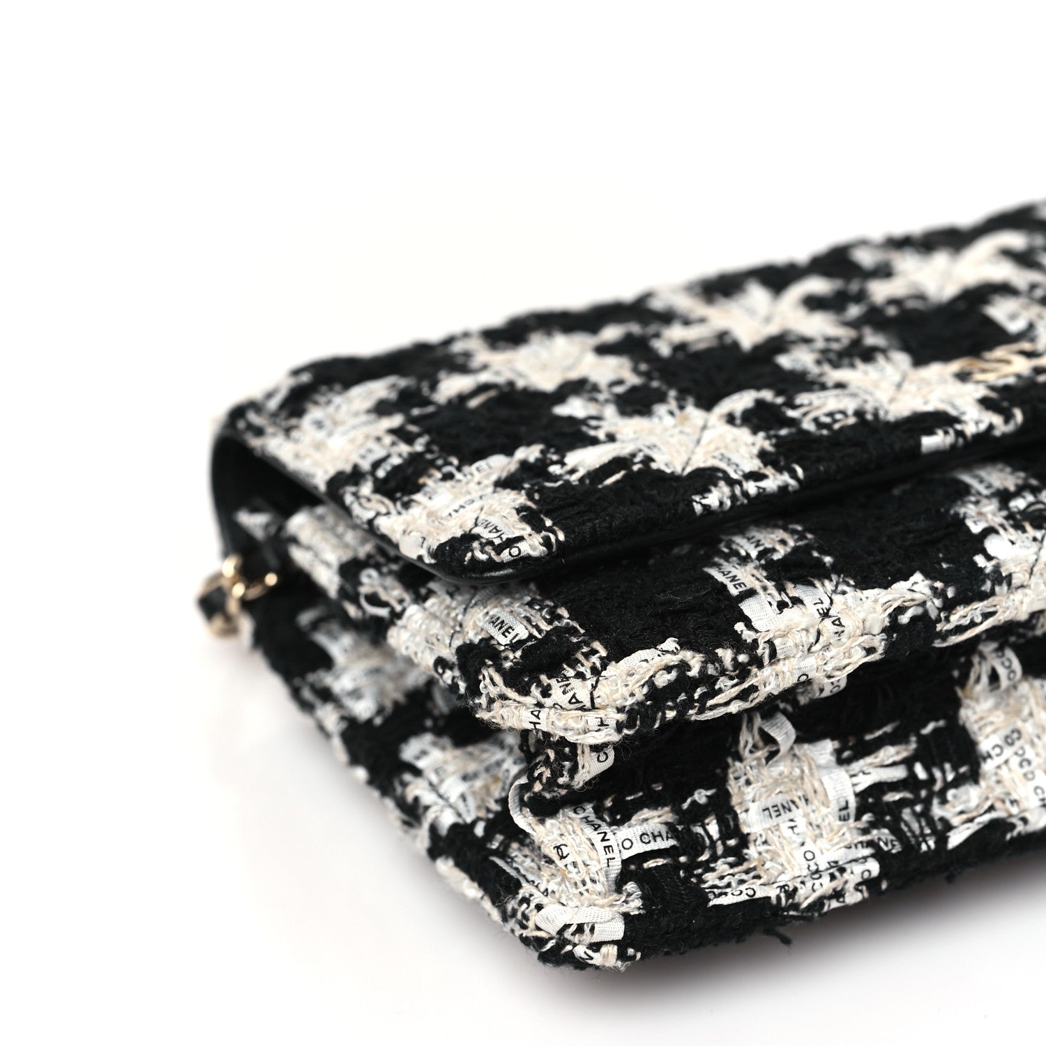 Chanel Tweed Quilted Wallet On Chain WOC Black Ecru White 9 of 10