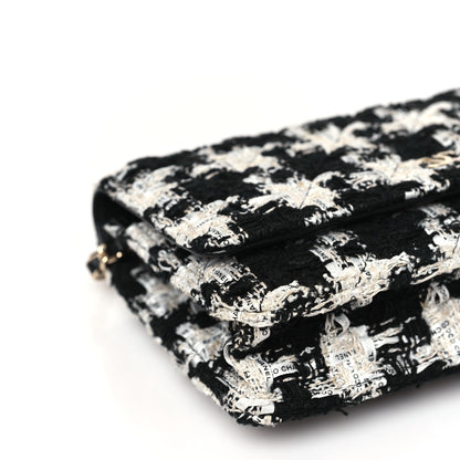 Chanel Tweed Quilted Wallet On Chain WOC Black Ecru White 9 of 10