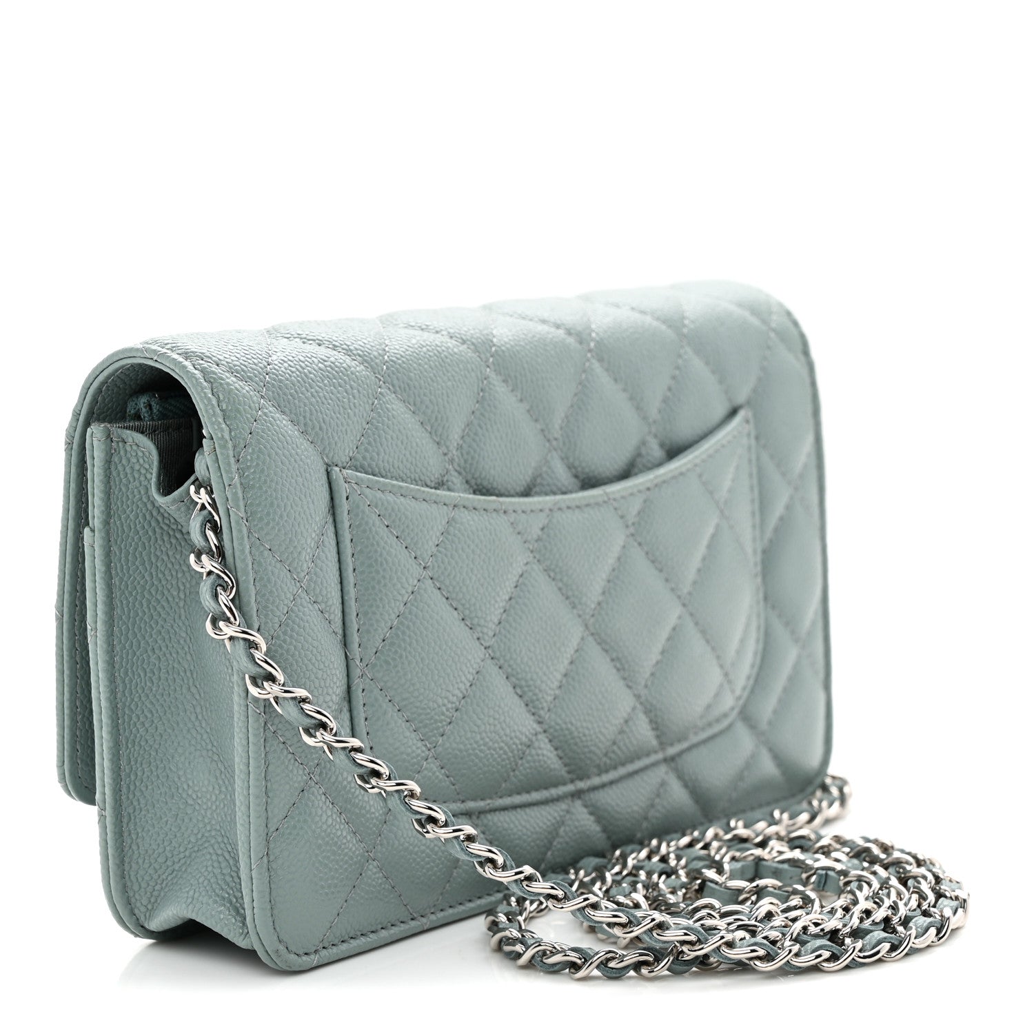 Chanel Caviar Quilted Wallet on Chain WOC Light Blue 3 of 11