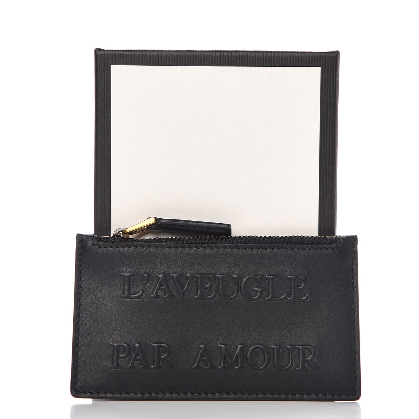 Calfskin L'Aveugle Par Amour Embossed Coin Case Card Holder Black