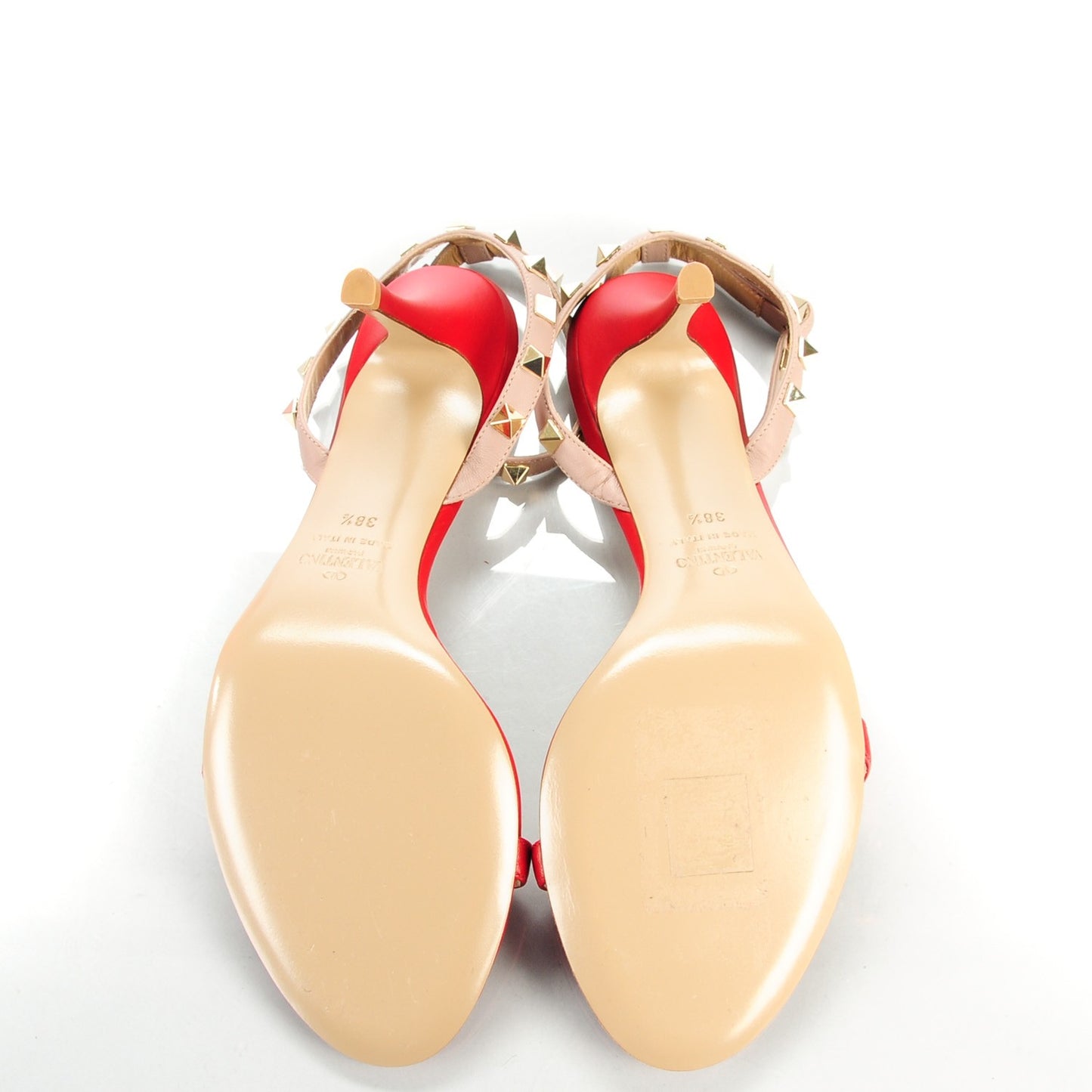 Calfskin Rockstud Ankle Strap 85mm Sandals 38.5 Rosso Valentino Poudre