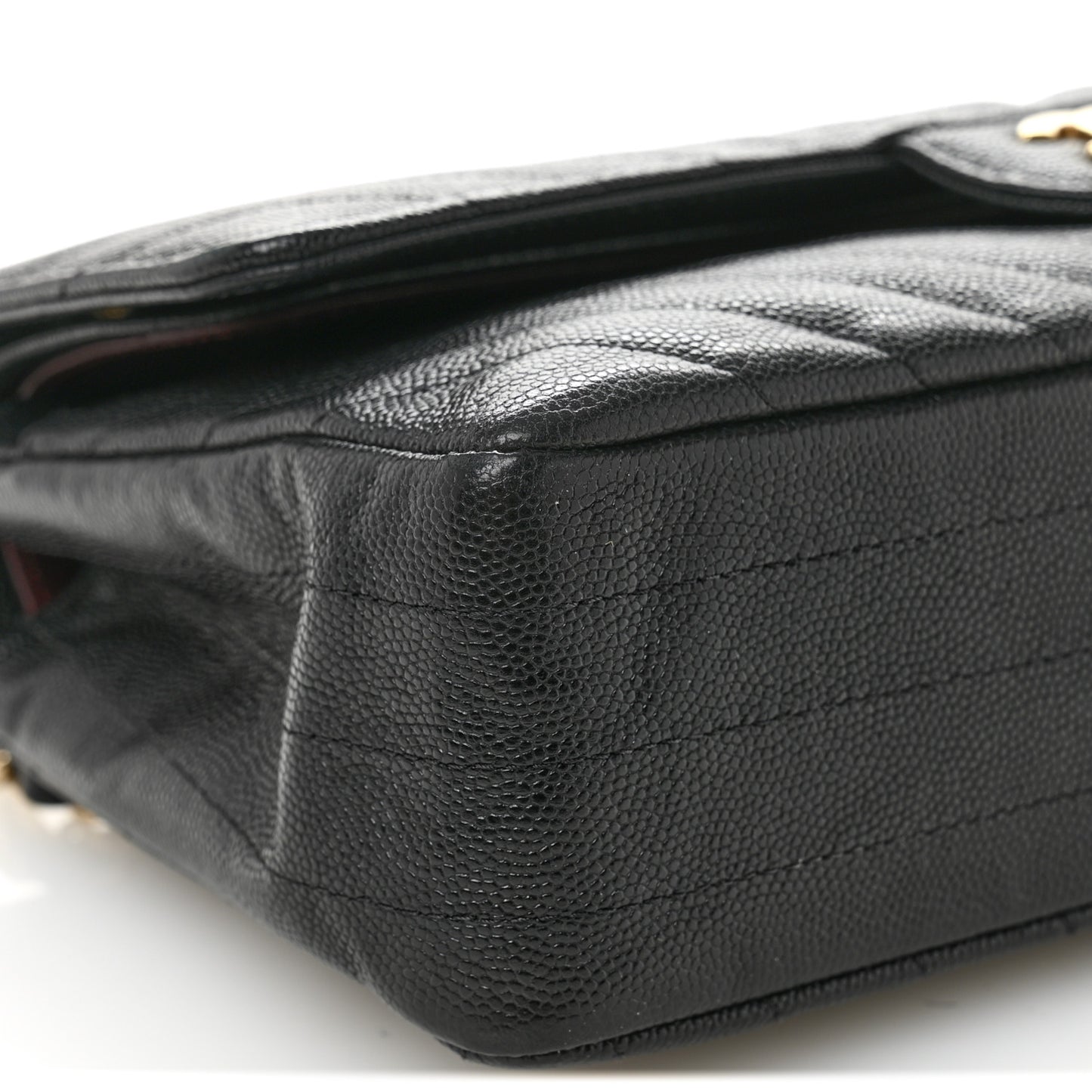 Caviar Chevron Quilted Medium Double Flap Black