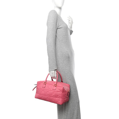 Fendi Nappa FF 1974 Embossed Small Boston Rosa Fluo 2 of 12