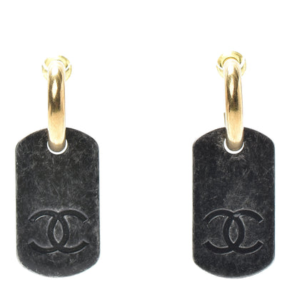 Chanel ID Dog Tag Earrings Ruthenium Gold 1 of 4