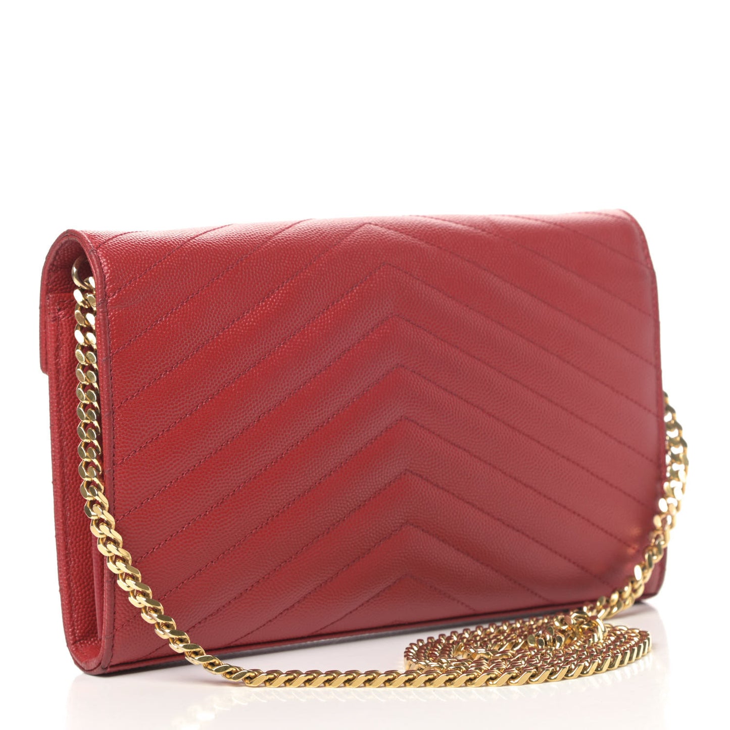 Grain De Poudre Matelasse Chevron Monogram Chain Wallet New Red