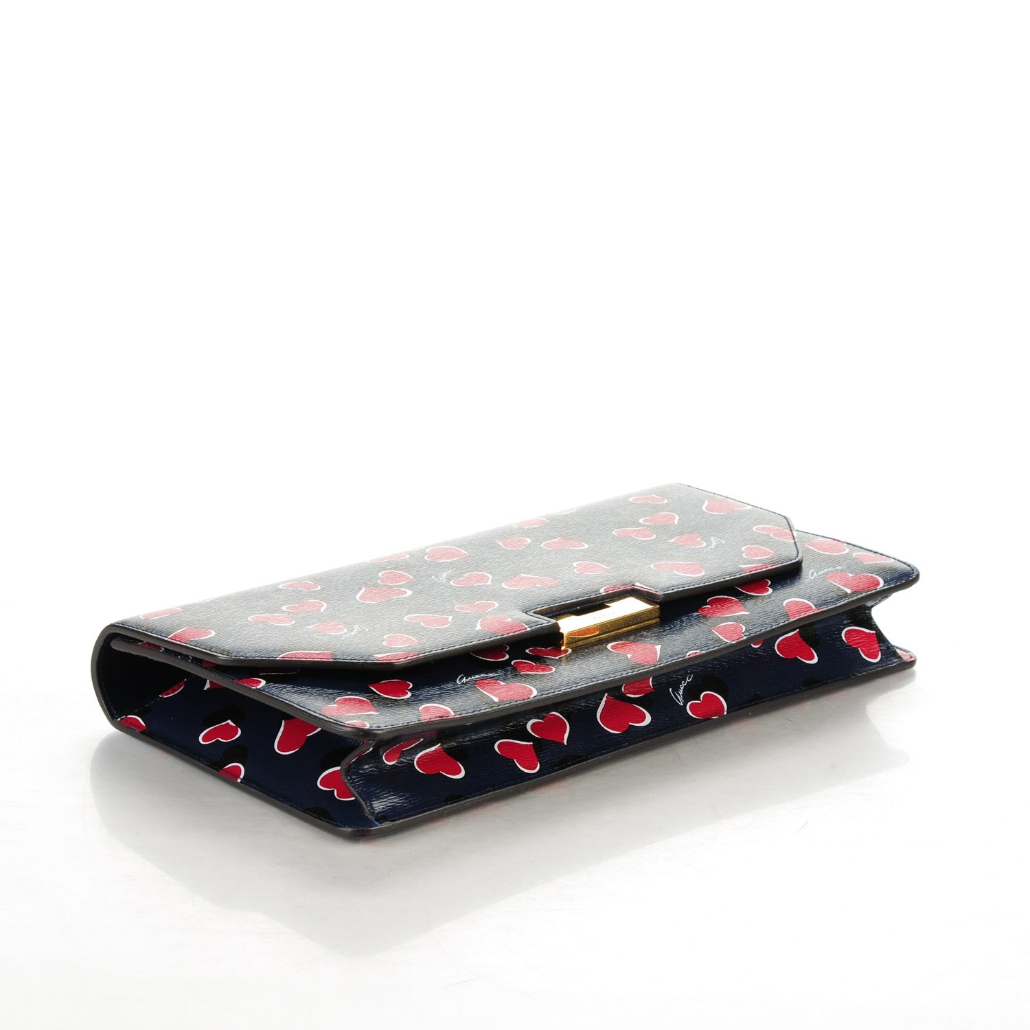 Gucci Textured Calfskin Heartbeat Print Clutch Blue 4 of 7