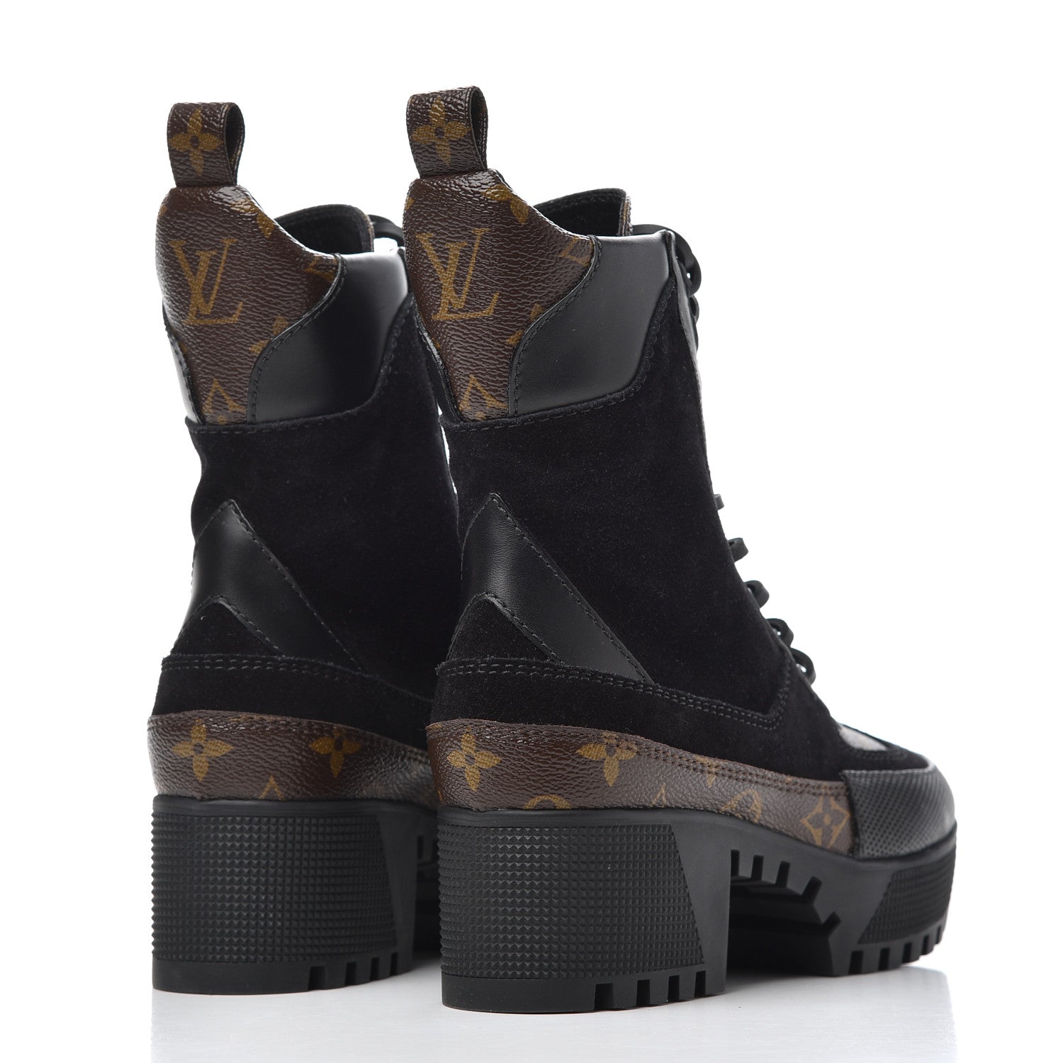 Louis Vuitton Suede Calfskin Monogram Laureate Platform Desert Boots 35 Black 4 of 9
