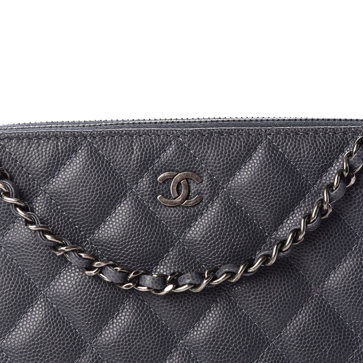 Caviar Quilted Small Clutch With Chain Grey