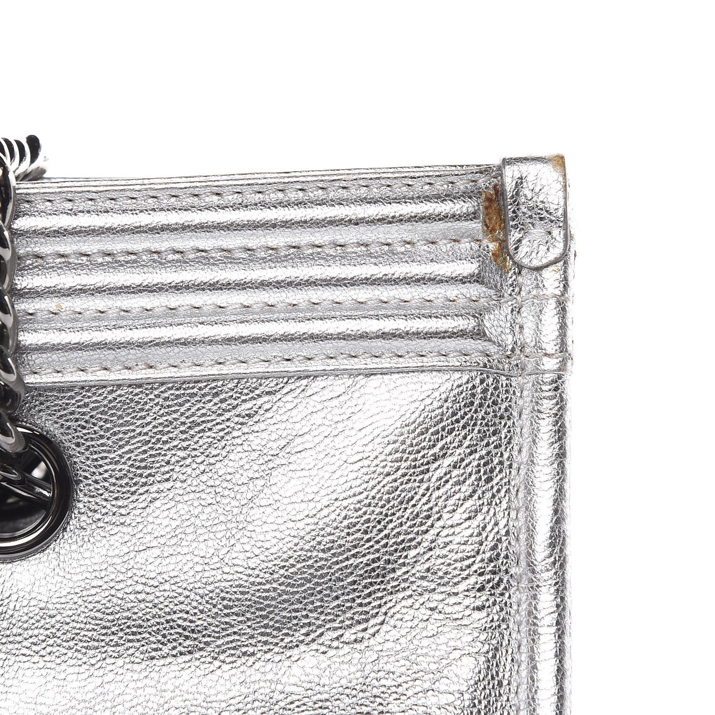 Metallic Goatskin Calfskin Bi-Color Large Boy Tote Black Silver
