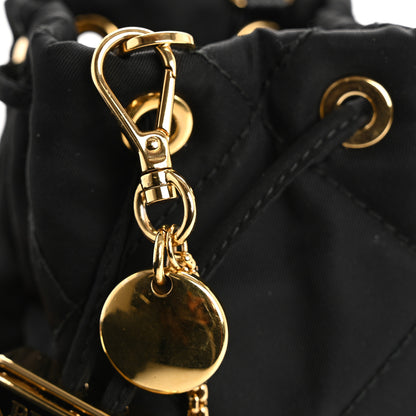 Prada Re-Nylon Quilted Metal Triangle Logo Mini Drawcord Pouch Shoulder Bag Black 15 of 16