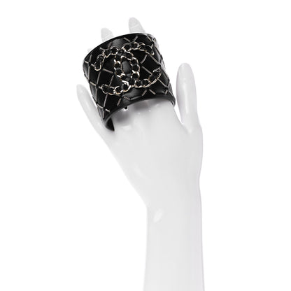 Chanel Lambskin Chain Stitched CC Cuff Bracelet L Black Gold 2 of 4