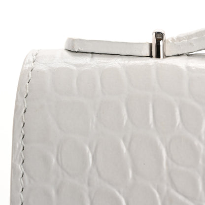 Balenciaga Shiny Calfskin Crocodile Embossed Top Handle Hourglass Clutch White 12 of 12